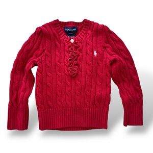 Ralph Lauren Girls Cable Knit Sweater Ruffle Red size 3 / 3T